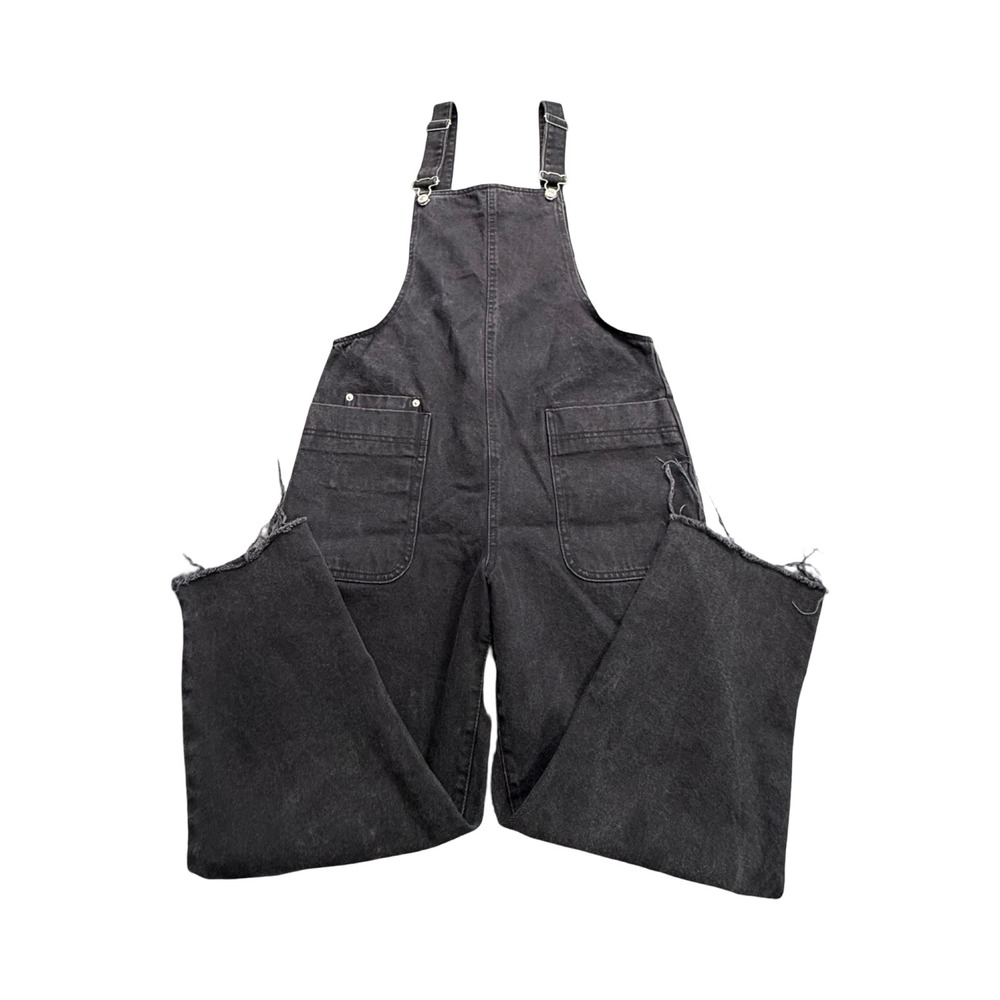 Zara Overalls Women S Black Denim Raw Hem Straight Leg Cotton Workwear
